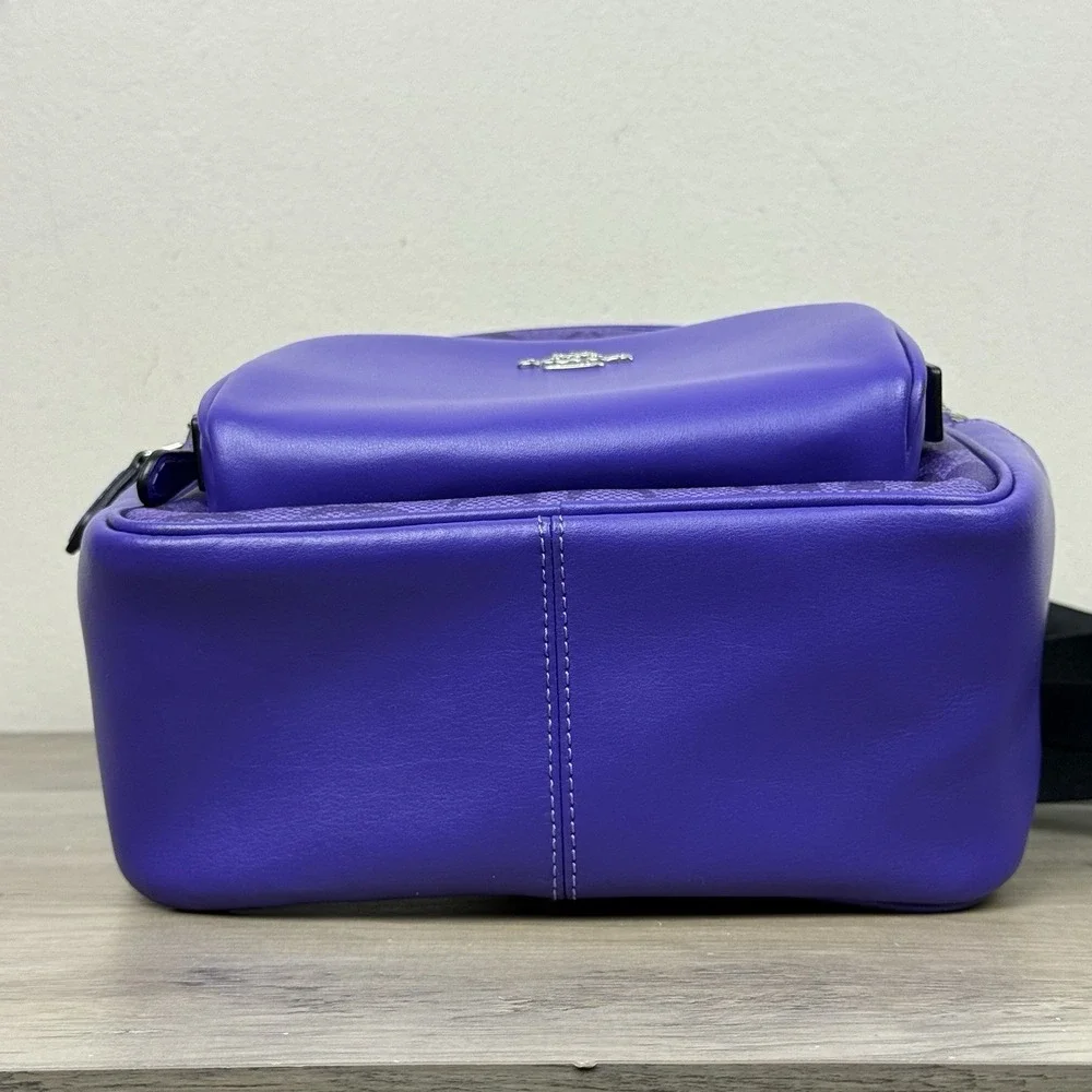 Coach Mini Court Backpack In Signature Canvas & Leather Sport Purple C8604 Logo
